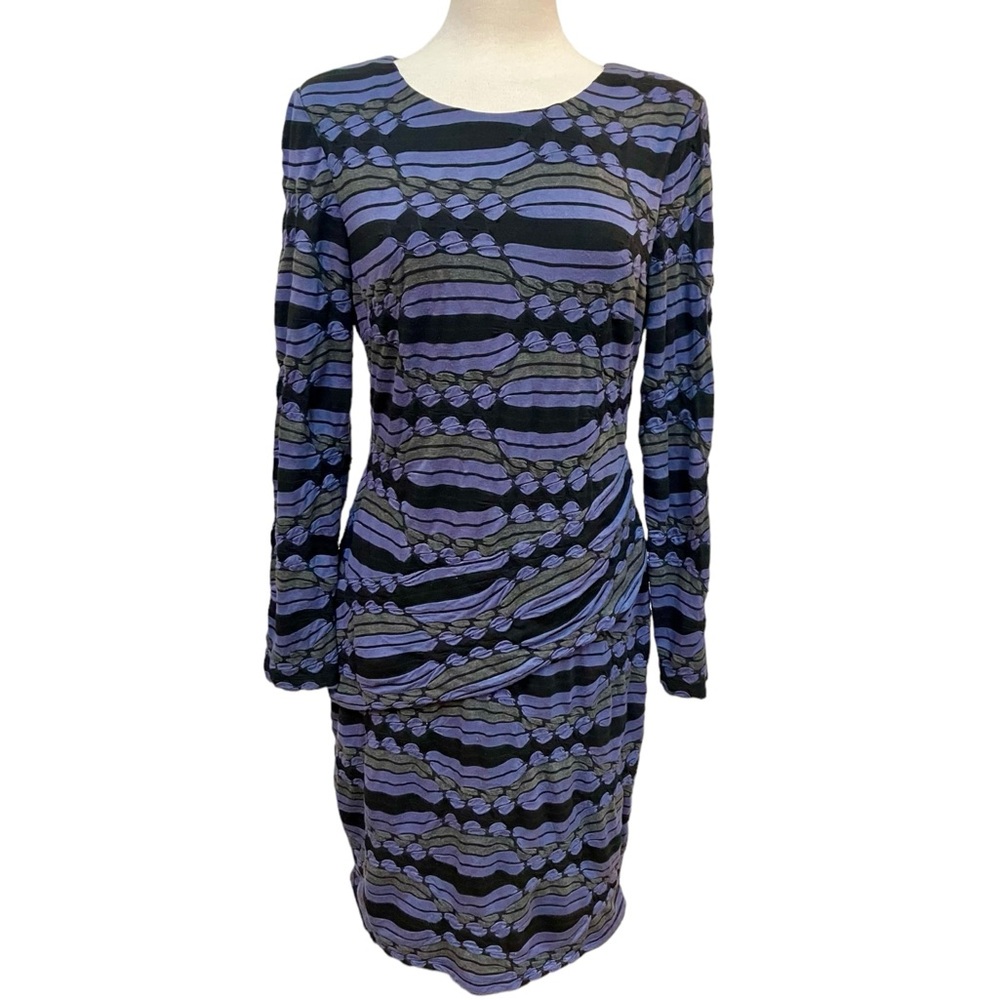 Ivy & Blu Maggy Boutique Blue, Black and Gray Printed Stretch Dress Women’s 12